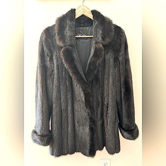 Vintage Furs by Albe Mahogany Mink Removable Hood Fur Coat Jacket Size L / XL - Picture 6 of 12